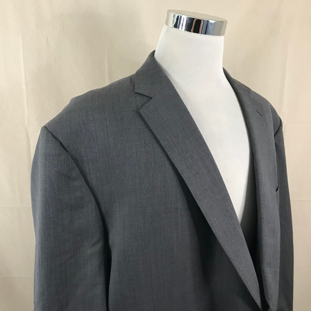 Stafford 56L Sport Coat 100% Wool Gray Two Button Liend Double Vented Formal